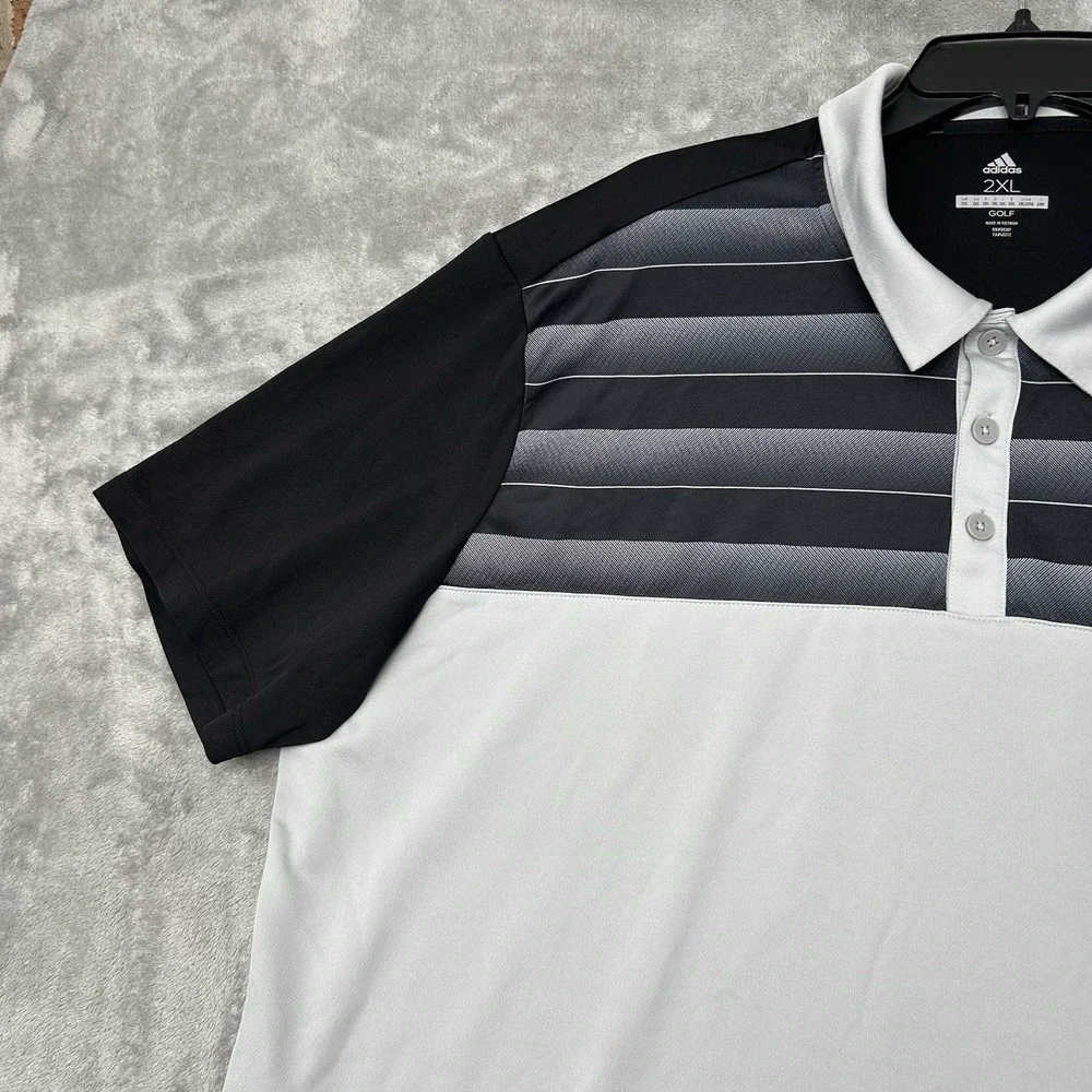 ADIDAS Polo Shirt Mens 2XL Golf Performance Sport Stretch Casual Black Gray
